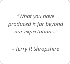 “What you have produced is far beyond our expectations.”  - Terry P, Shropshire
